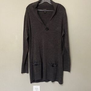 Susan Lawrence Women's 1X Long Sleeve Gray Collared Sweater